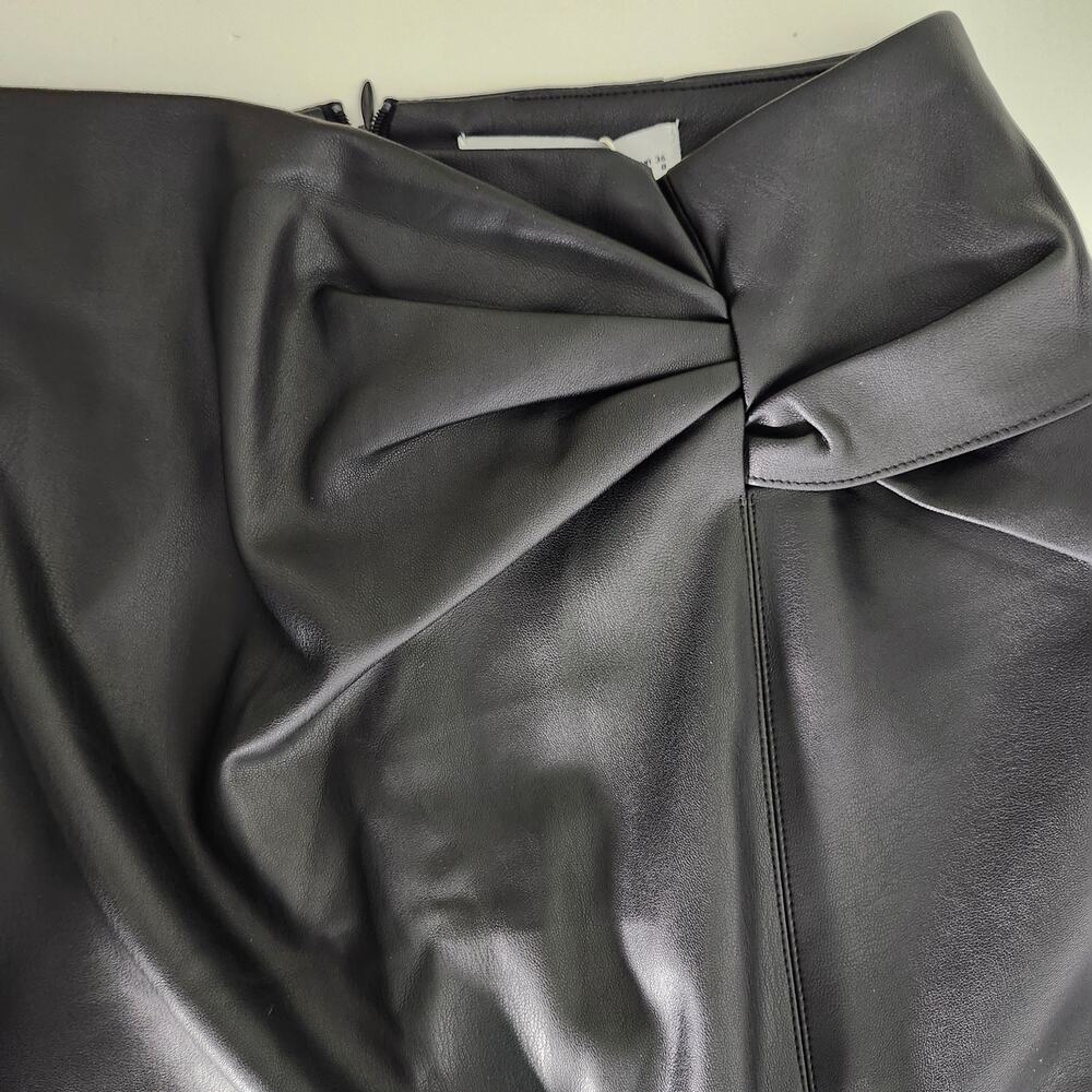 Reserved Black Faux Leather Pencil Midi Skirt with Ruched Feature US Size 4 - Picture 4 of 10